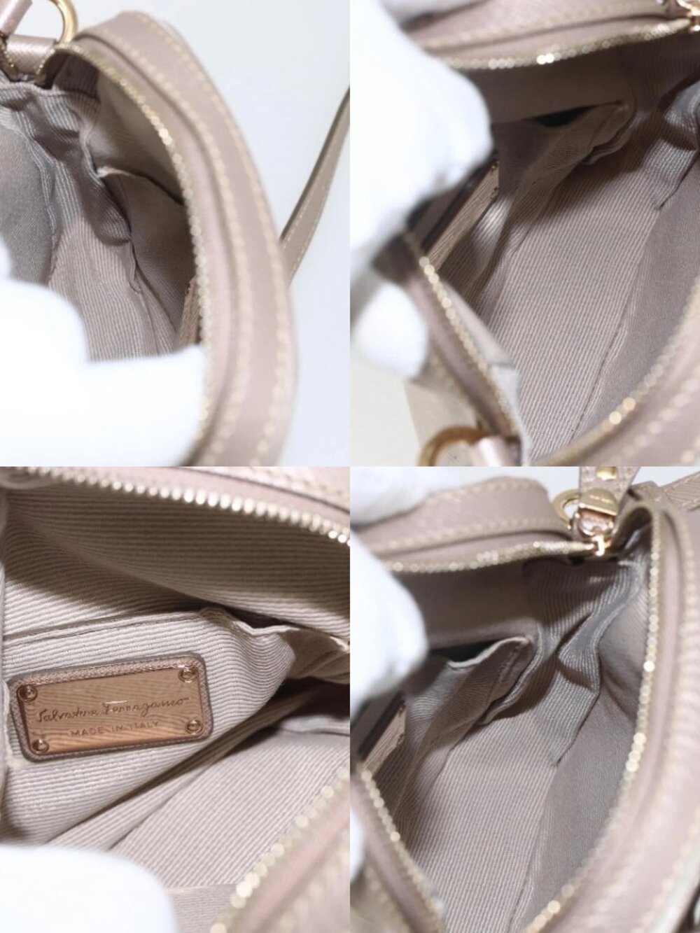 Salvatore Ferragamo Vala Shoulder Bag Nylon Beige Gold Auth 159964 - Picture 15 of 16